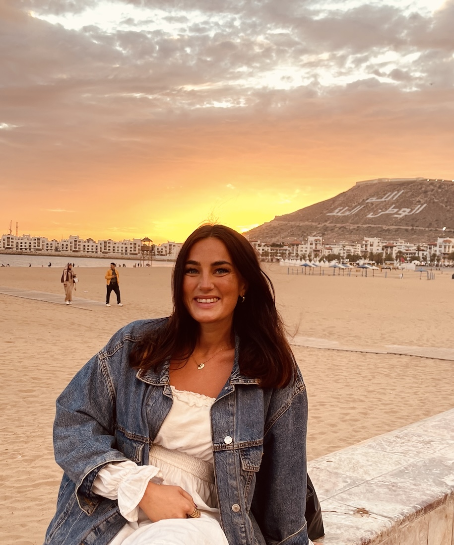Maja at sunset on the beach in Agadir